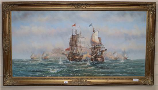 Wisselingh, oil on canvas, 18th century Naval battle, signed, 60 x 121cm